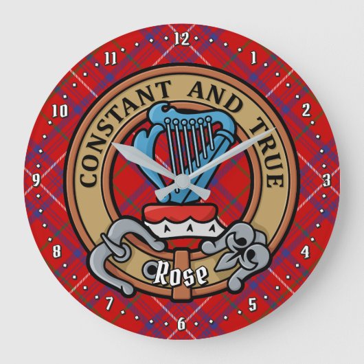 Clan Roos Crest over Tartan Grote Klok (Voorkant)