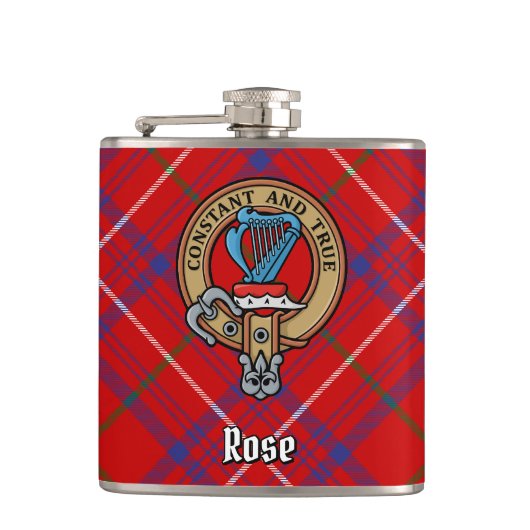 Clan Roos Crest over Tartan Heupfles (Voorkant)