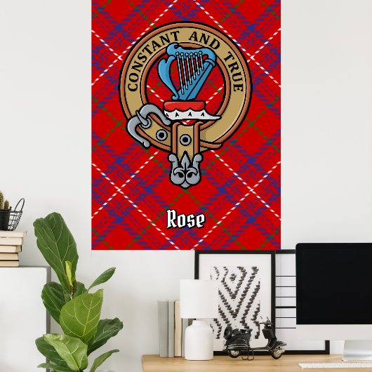 Clan Roos Crest over Tartan Poster (Thuiskantoor)