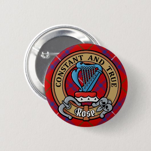 Clan Roos Crest over Tartan Ronde Button 5,7 Cm (Voorkant /achterkant)