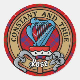 Clan Roos Crest over Tartan Ronde Sticker