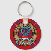 Clan Roos Crest over Tartan Sleutelhanger (Voorkant)