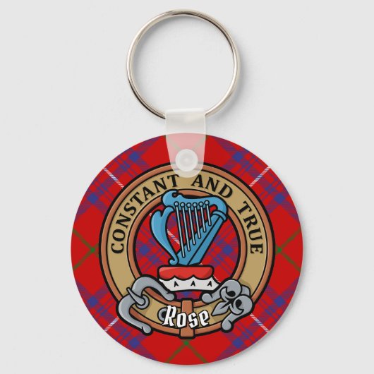 Clan Roos Crest over Tartan Sleutelhanger (Voorkant)