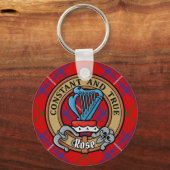 Clan Roos Crest over Tartan Sleutelhanger (Voorkant)