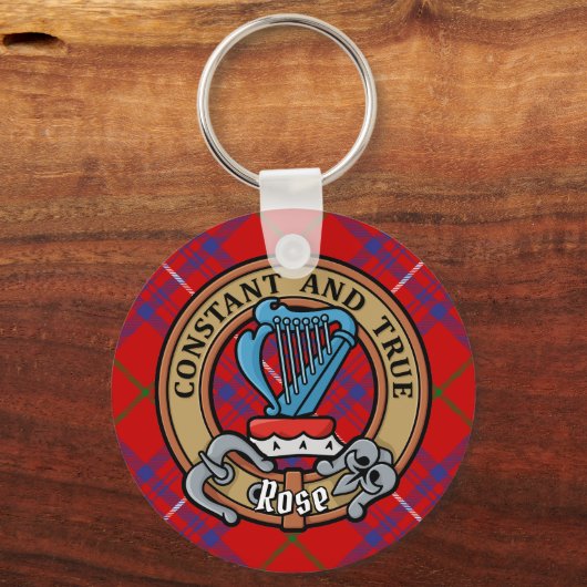 Clan Roos Crest over Tartan Sleutelhanger (Voorkant)