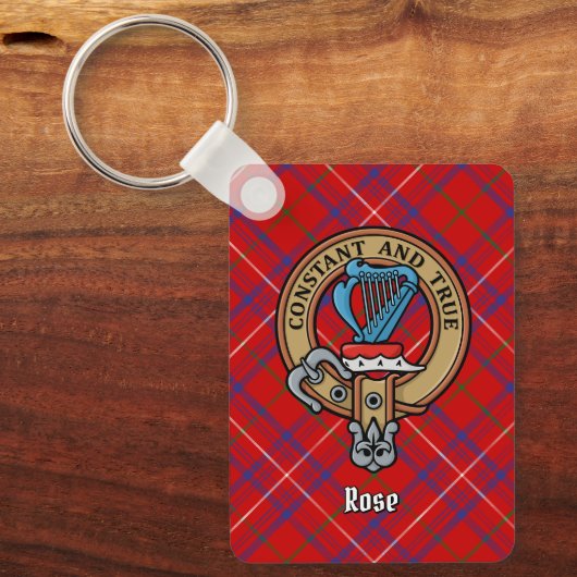 Clan Roos Crest over Tartan Sleutelhanger (Voorkant)