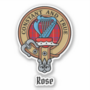 Clan Roos Crest over Tartan Sticker