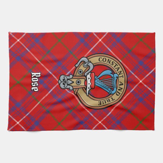 Clan Roos Crest over Tartan Theedoek (Horizontaal)