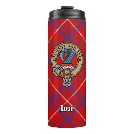 Clan Roos Crest over Tartan Thermosbeker (Voorkant)