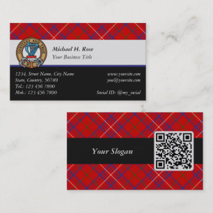 Clan Roos Crest over Tartan Visitekaartje
