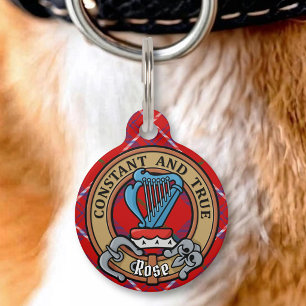 Clan Rose wapenschild over tartan Huisdierpenning