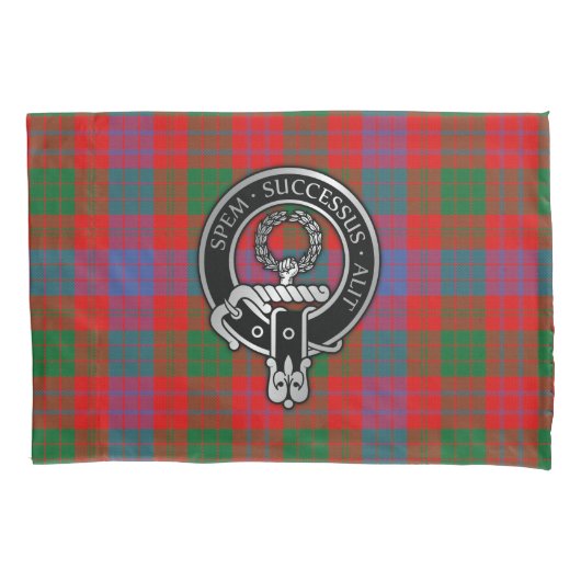 Clan Ross Crest over Tartan Kussensloop (Voorkant)