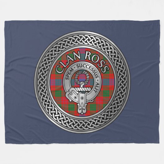 Clan Ross Crest & Tartan Knot Fleece Deken (Voorkant (Horizontaal))
