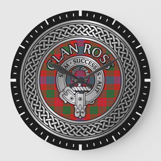 Clan Ross Crest & Tartan Knot Grote Klok (Voorkant)