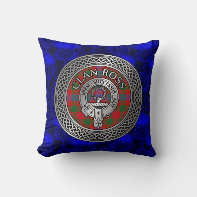 Clan Ross Crest & Tartan Knot Kussen (Voorkant)