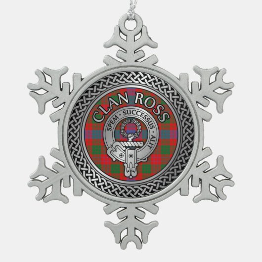 Clan Ross Crest & Tartan Knot Tin Sneeuwvlok Ornament (Voorkant)