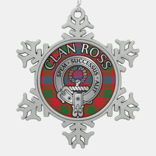 Clan Ross Crest & Tartan Knot Tin Sneeuwvlok Ornament (Voorkant)