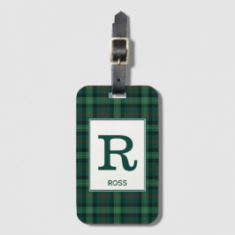Clan Ross Hunting Tartan Groene Plaid Monogram Bagagelabel