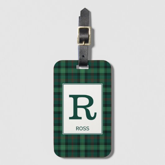 Clan Ross Jacht Tartan Groen Plaid Monogram Bagagelabel (Voorkant (verticaal))