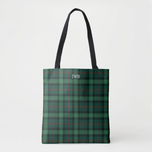 Clan Ross Jacht Tartan Groen Plaid Monogram Tote Bag (Voorkant)