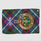 Clan Russell Crest over geruite achtergrond Golfhanddoek (Horizontaal)