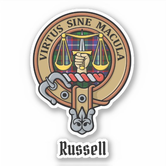 Clan Russell Crest over geruite achtergrond Sticker (Voorkant)