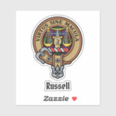 Clan Russell Crest over geruite achtergrond Sticker (Vel)