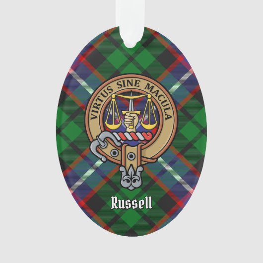 Clan Russell Crest over plaid Ornament (voorkant)
