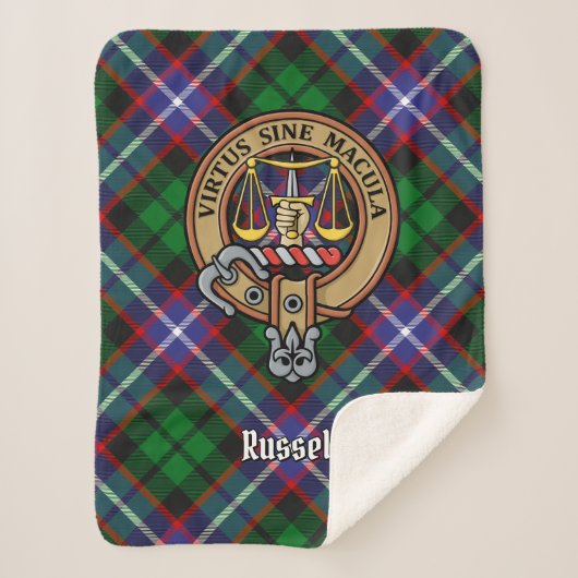 Clan Russell Crest over plaid Sherpa Deken (Voorkant)