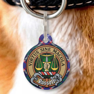 Clan Russell Crest over Schotse ruit Huisdierpenning