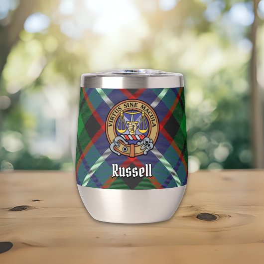 Clan Russell Crest over tartan