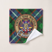 Clan Russell Crest over Tartan Bad Handdoek (Wasdoekje)