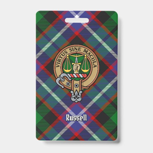 Clan Russell Crest over tartan Badge (Voorzijde)