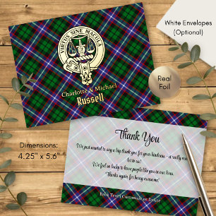 Clan Russell Crest over tartan Folie Uitnodiging Briefkaart