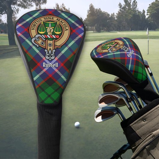 Clan Russell Crest over Tartan Golfheadcover