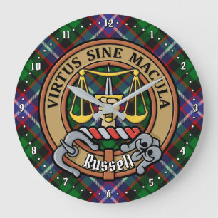 Clan Russell Crest over tartan Grote Klok