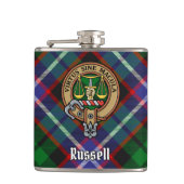 Clan Russell Crest over tartan Heupfles (Voorkant)