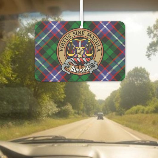 Clan Russell Crest over tartan Luchtverfrisser