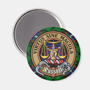 Clan Russell Crest over tartan Magneet