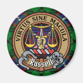 Clan Russell Crest over tartan Magneet (Voorkant)
