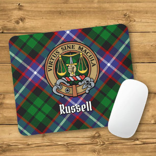 Clan Russell Crest over tartan Muismat