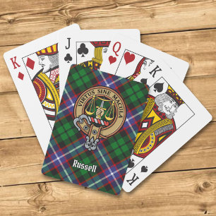 Clan Russell Crest over tartan Pokerkaarten
