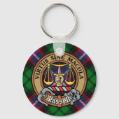 Clan Russell Crest over tartan Sleutelhanger (Voorkant)