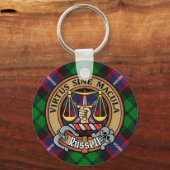 Clan Russell Crest over tartan Sleutelhanger (Voorkant)