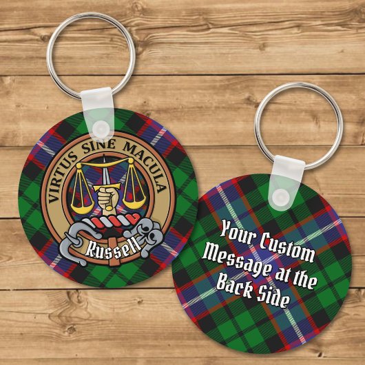 Clan Russell Crest over tartan Sleutelhanger