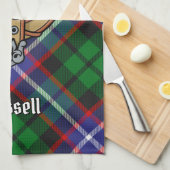 Clan Russell Crest over Tartan Theedoek (Quarter Fold)