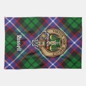 Clan Russell Crest over Tartan Theedoek (Horizontaal)