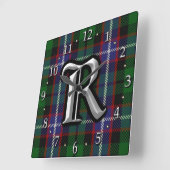 Clan Russell Letter R Monogram Tartan Vierkante Klok (Hoek)