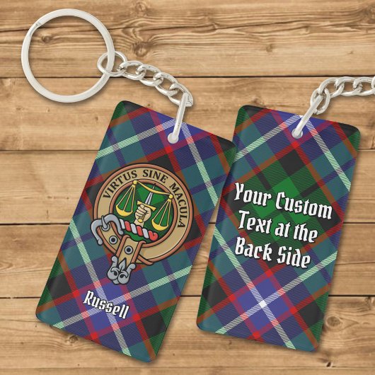 Clan Russell Wapen over Tartan Sleutelhanger