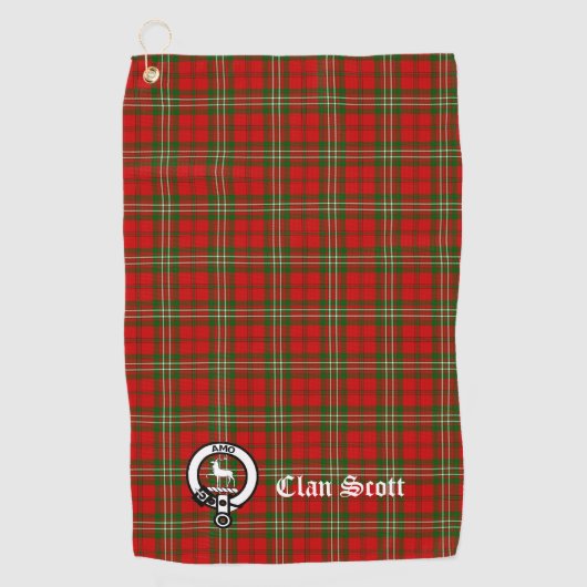 Clan Scott Crest Badge en Tartan Golfhanddoek (Voorkant)